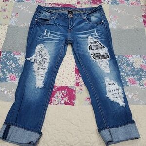 Celebrity Pink Blue Distressed Ankle Jeans